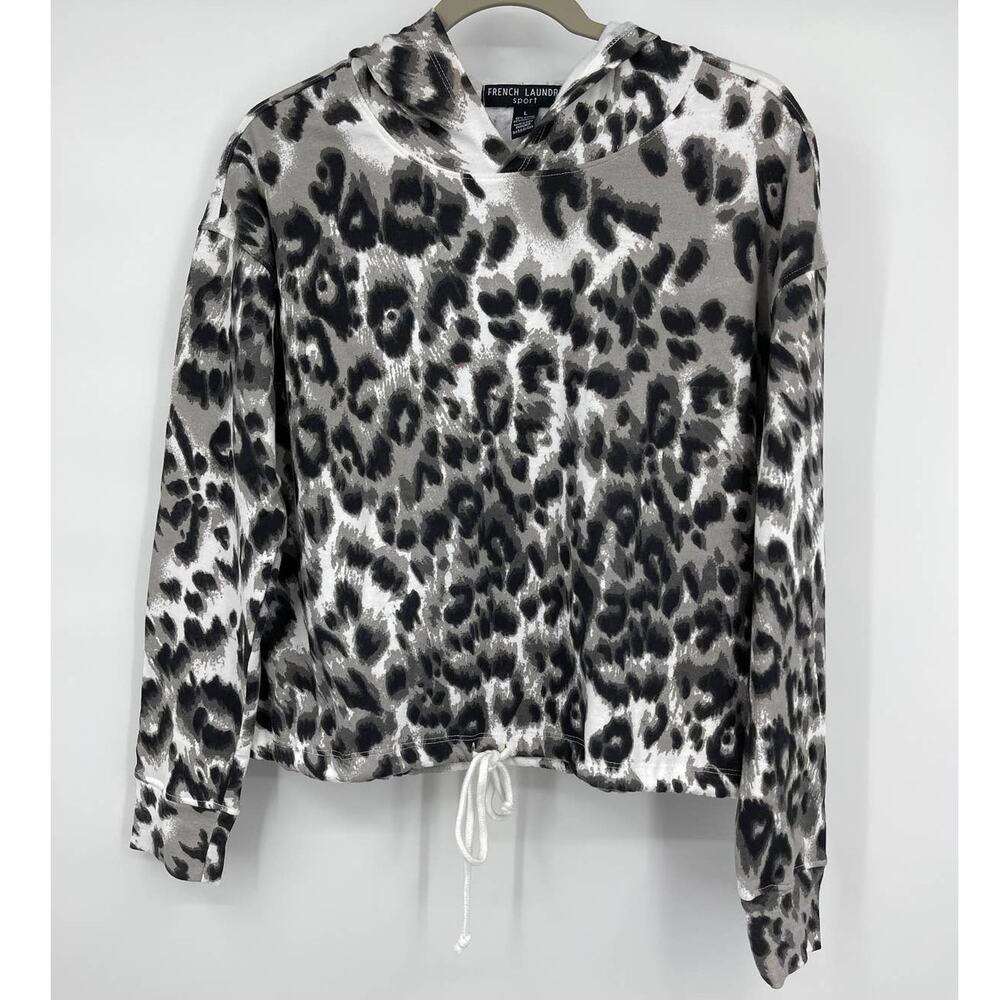 French Laundry Sport Womens Animal Print Long Sleeve Hoodie Top NEW Size Large